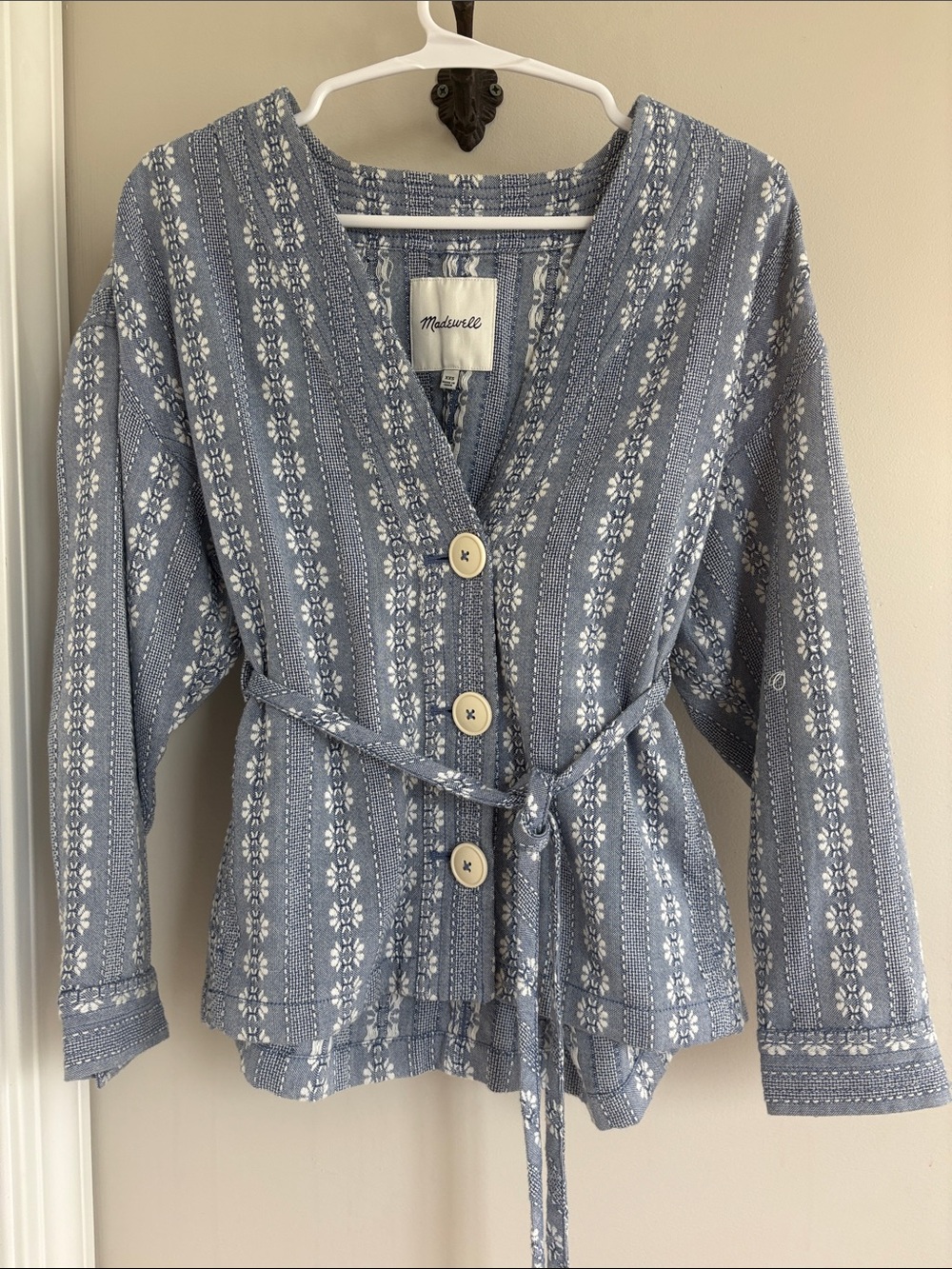 Madewell Floral Jacquard Tie-Waist Jacket 100% Cotton Size XXS - Picture 4 of 10